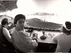 Herb Vincent in the baseball press box as a student assistant at LSU in 1982.